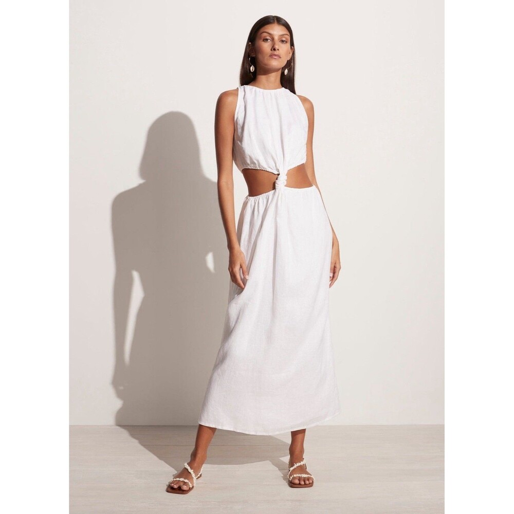 Faithfull The Brand Zeta Cutout Sleeveless Linen Maxi Dress White Size Medium